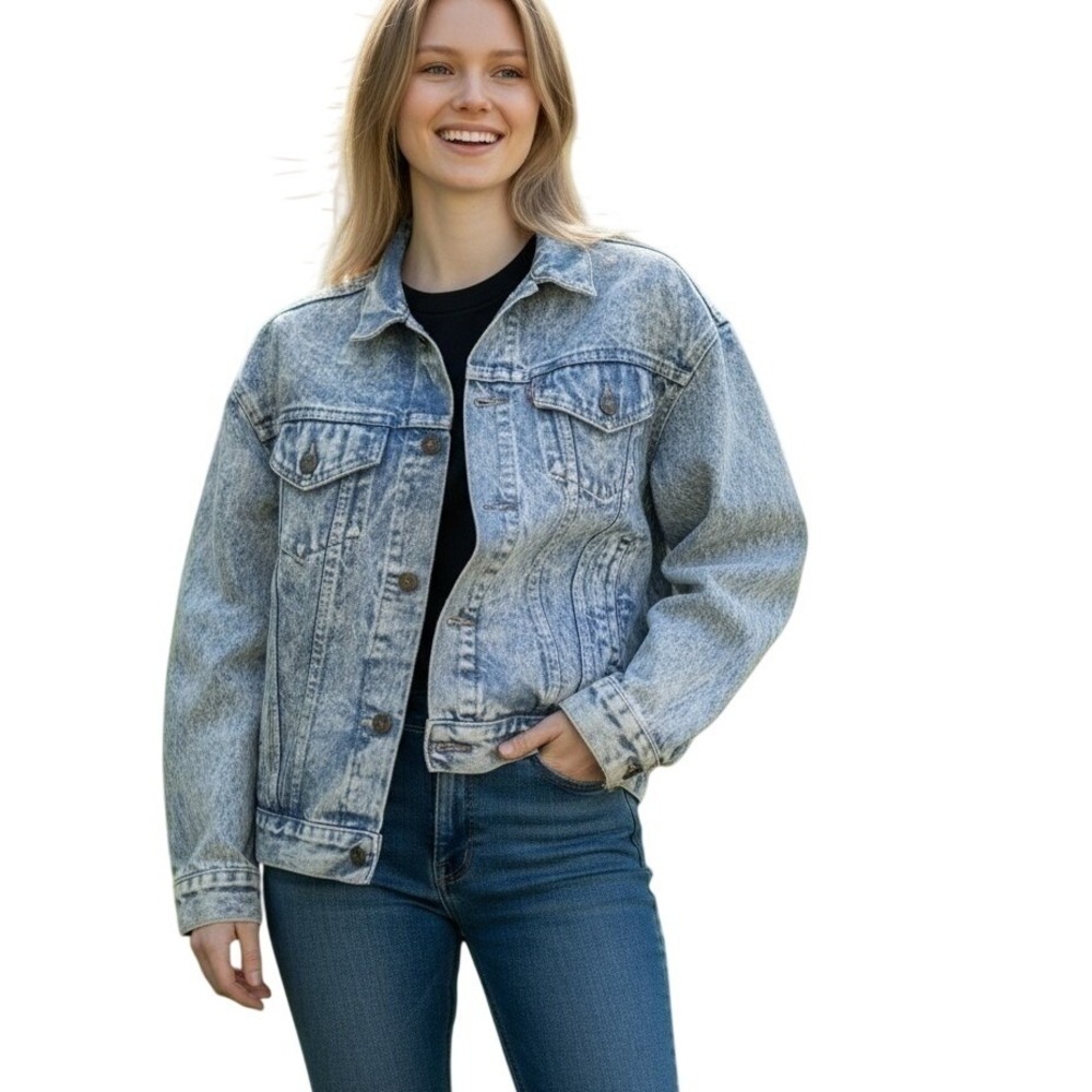 Levi's Womens Vintage Trucker Jean Jacket 80's Acid Wash Blue Denim Medium
